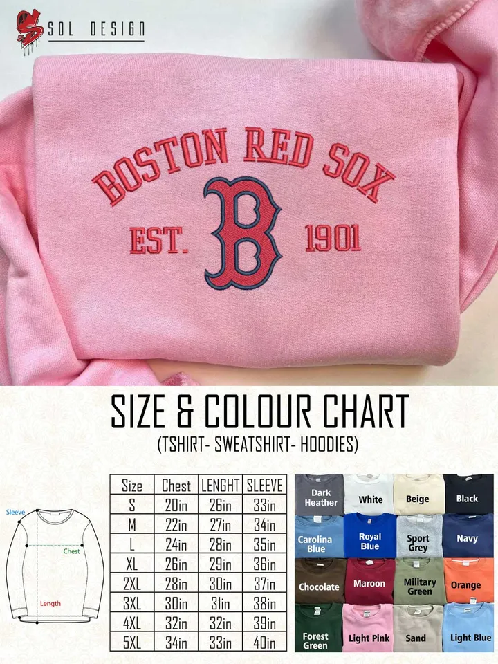 Boston Red Sox Est 1901 Embroidered Sweatshirt, MLB Embroidered Sweatshirt, MLB Boston Red Sox T Shirt, MLB Baseball Team Embroidered Hoodie, Unisex Crewneck, MLB Team Fan Gift Tee