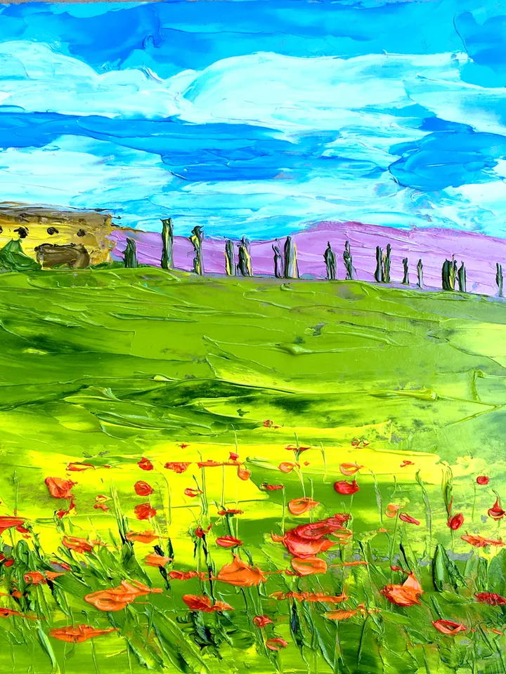 Tuscany Painting Landscape Original Art Lavender Artwork 8 by 8