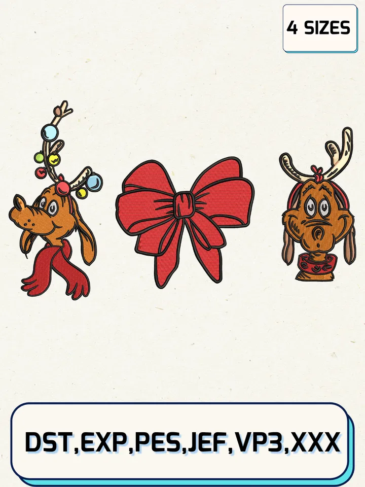 Grinchmas Coquette Bow Christmas Embroidery Design Files,Christmas Embroidery Designs,Machine Embroidery Files,4 Sizes