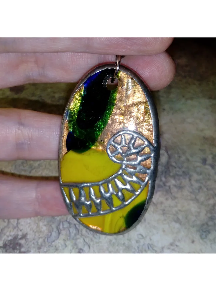 Stained glass fused necklace, Fern leaf necklace, Elven fairy necklace, Forest witch necklace, Botanical necklace