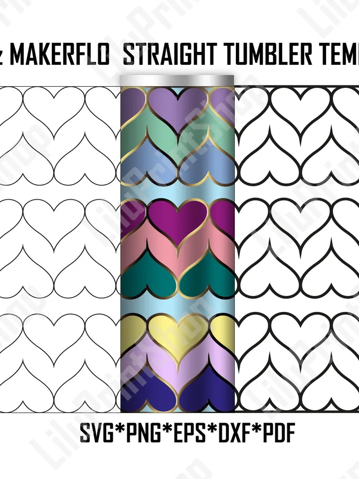 Heart tumbler template svg for 20 oz straight Skinny Makerflo Hearts tangram SVG + outline Valentines Day tumbler Template cut file