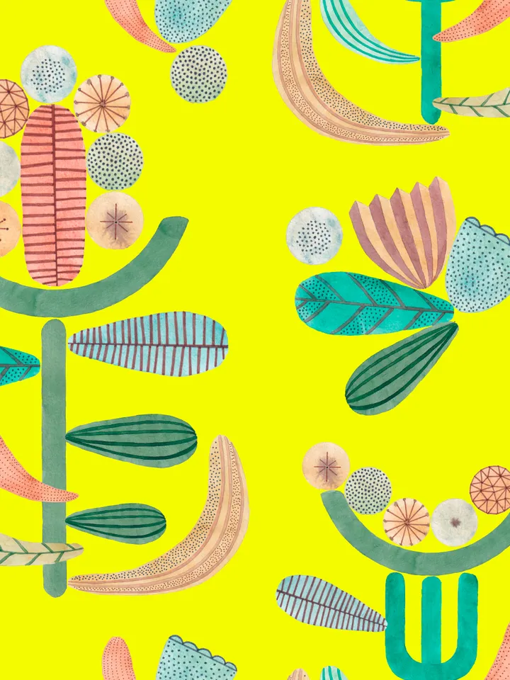 Seamless pattern Geometry watercolor plants SET 3