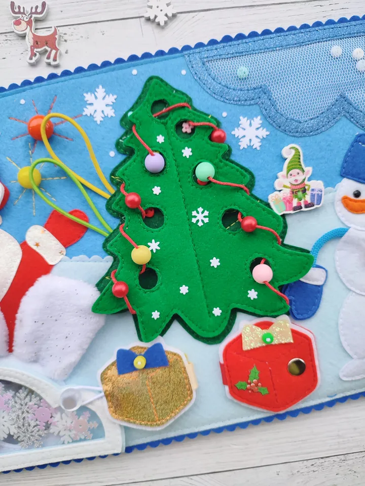 Christmas Quiet Book Pattern pdf, Felt book pattern, Santa Claus pattern, Baby activity book svg, Sensory book kids, felt sewing pattern