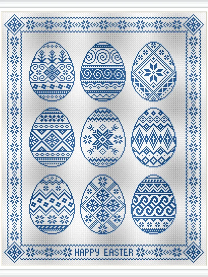 Easter eggs cross stitch pattern PDF download Monochrome sampler cross stitch chart, Easter pattern digital PDF, Egg ornament folk #T43