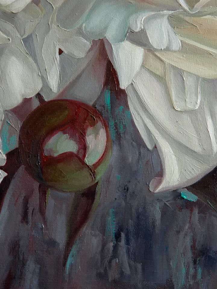White peonies oil painting