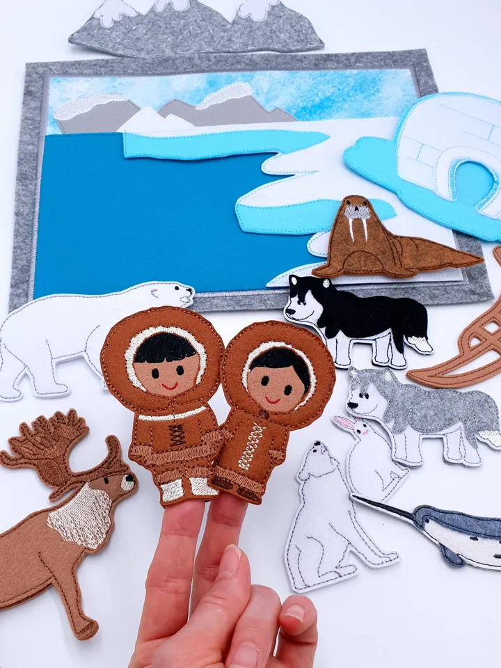 Arctic Quiet Book Page & Finger Puppets ITH Embroidery Design, North ...