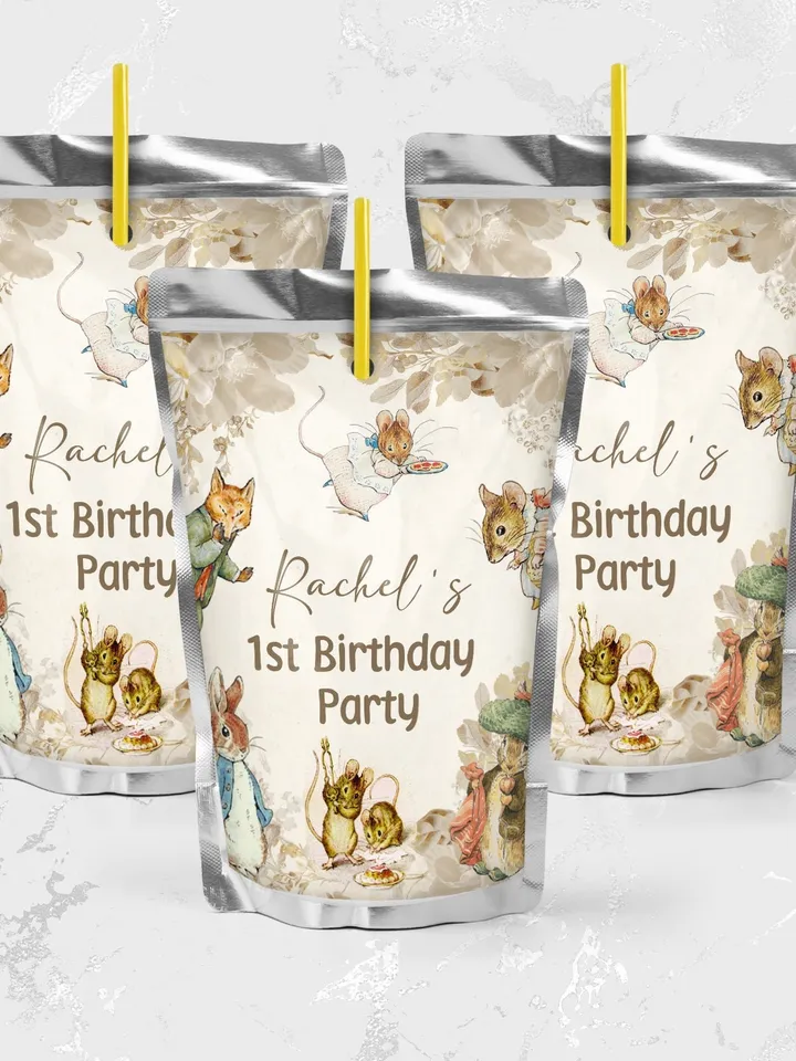 Editable Juice Label Peter Rabbit First Birthday party juice label; Rustic Peter Rabbit Party; Classic Peter Rabbit Party Birthday; pr1