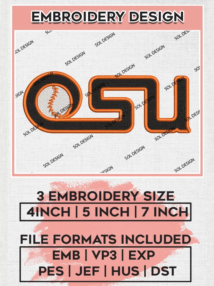 NCAA OSU Beavers Baseball Team Logo Embroidery Design Files, NCAA Oregon State Beavers Machine Embroidery, NCAA Teams, Game Day, 3 sizes, NCAA Machine embroidery designs, Digital Download