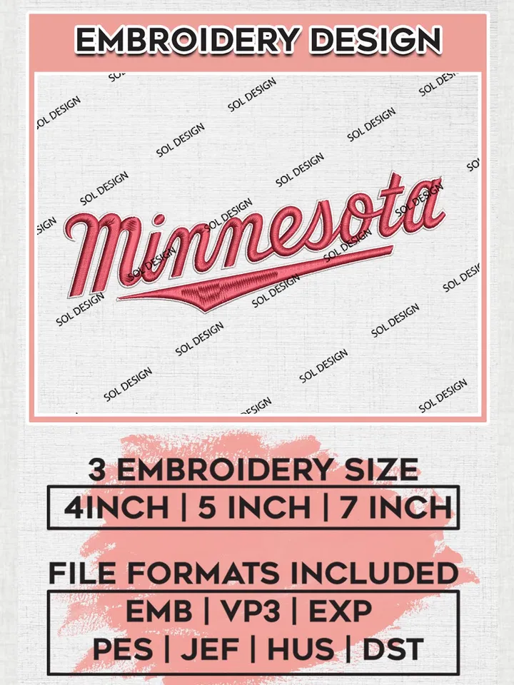Minnesota MLB Wordmark Logo Embroidery Design Files, MLB Minnesota Twins Team Embroidery, MLB Teams, 3 sizes, MLB Machine embroidery designs, Digital Download