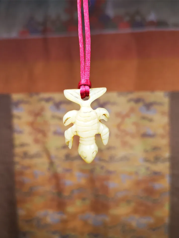Gandhanra Handmade Tibetan Amulet,Yak Bone Carved Scorpion Guru of Padmasambhava,1.2"