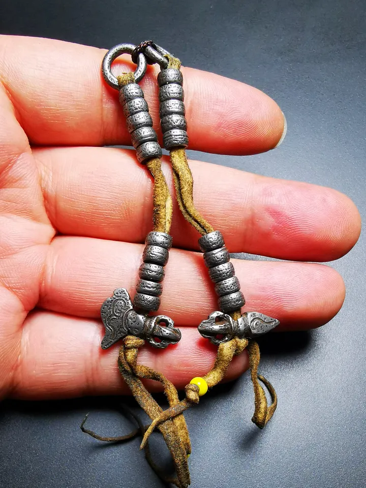 Gandhanra Handmade Tibetan Buddhist Mala Counters,Prayer Bead Counters,with Kartika and Kila Pendant, Made of  Cold Iron