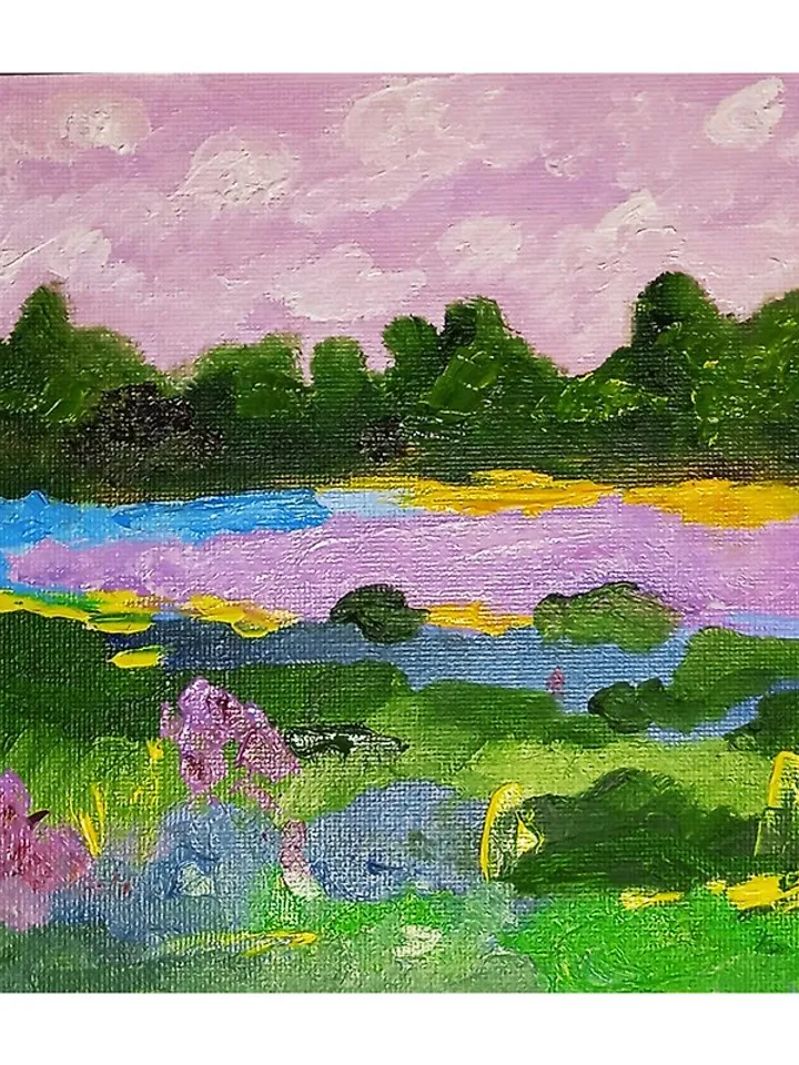 Abstract Landscape Original Oil Painting Impasto Art Miniature 6x6 inches