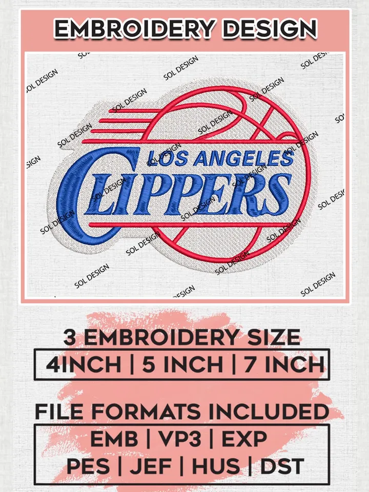 NBA LA Clippers Machine Embroidery Designs, LA Clippers Embroidery Design Files, NBA Logo Machine Embroidery, NBA Embroidery Design, Digital Download