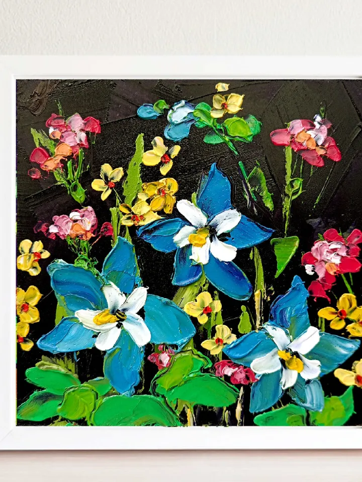 Wildflower Painting Catchment Original Art Flower Colorado Floral hand-painted Mini Landscape 6x6” Small Unique Art Decor by ArtProkopaloSv