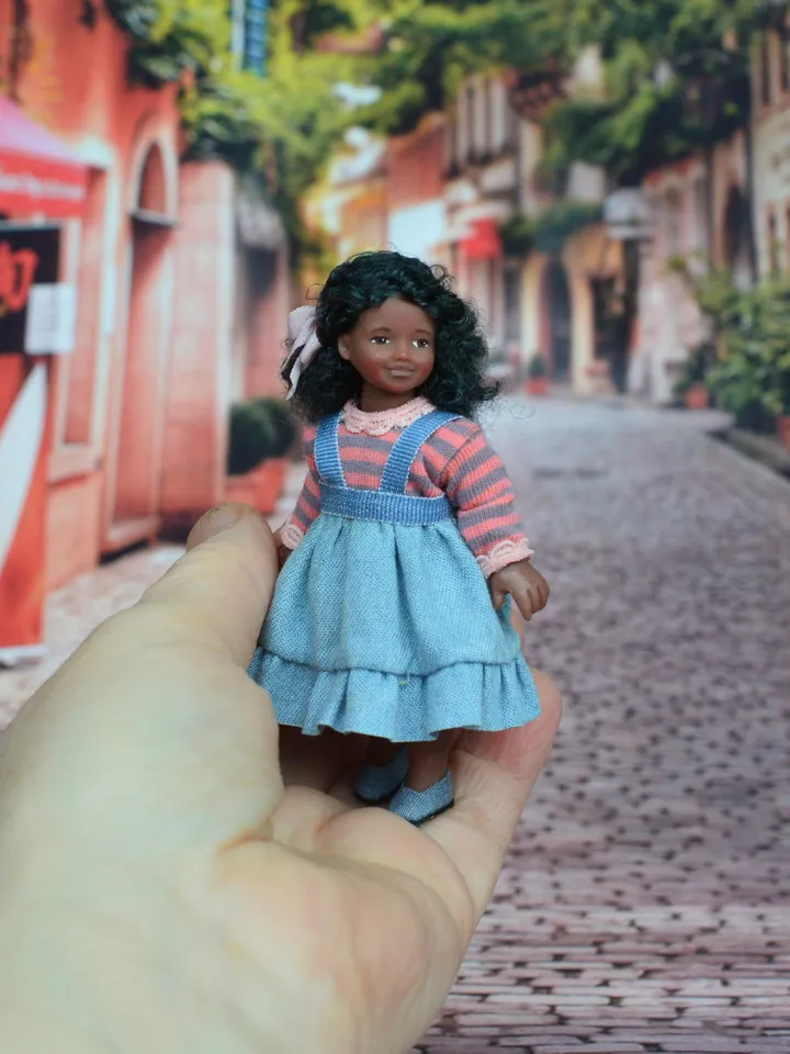 Miniature doll in 12th scales. Handmade doll for dollhouse. Collectible miniature doll.
