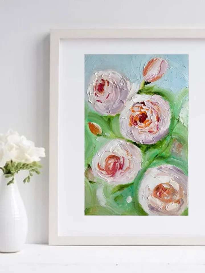 Peonies flowers original oil painting hand painted modern impasto painting wall art 6x9 inches