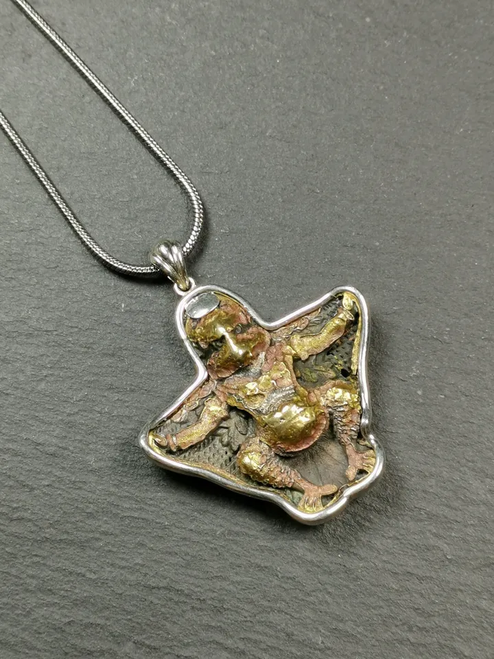 Exclusive Gandhanra Antique Garuda Bird Pendant | Rustic Tibetan Buddhist Amulet | 1.6 Hand-Carved Brass & Silver | 50 Years Old