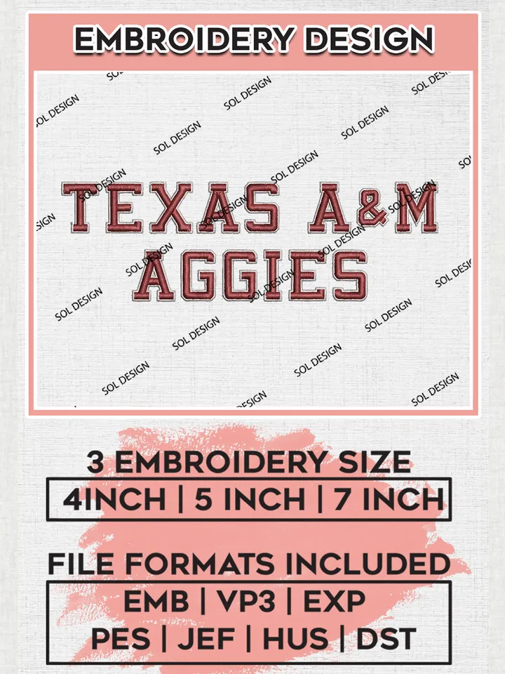Texas A&M Aggies NCAA Team Wordmark Logo embroidery designs, NCAA Texas A&M Aggies Logo Machine embroidery designs, NCAA Logo embroidery designs, NCAA Lopes Machine embroidery designs, Digital Download