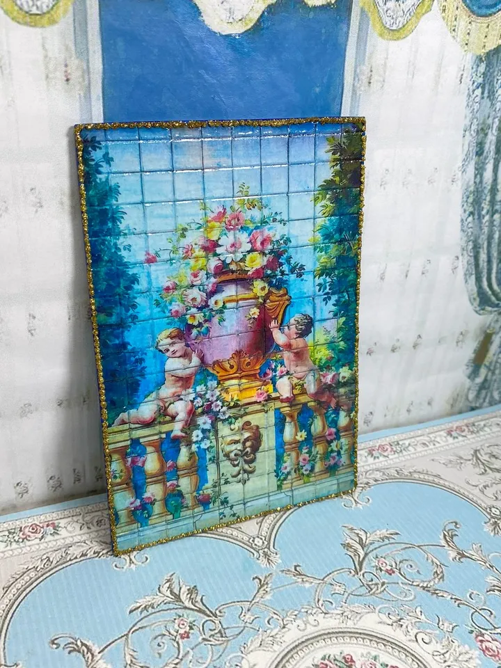 Dollhouse panel. 1:12. Handcrafted. Imitation tiles. Wall panel. Miniature dollhouse.