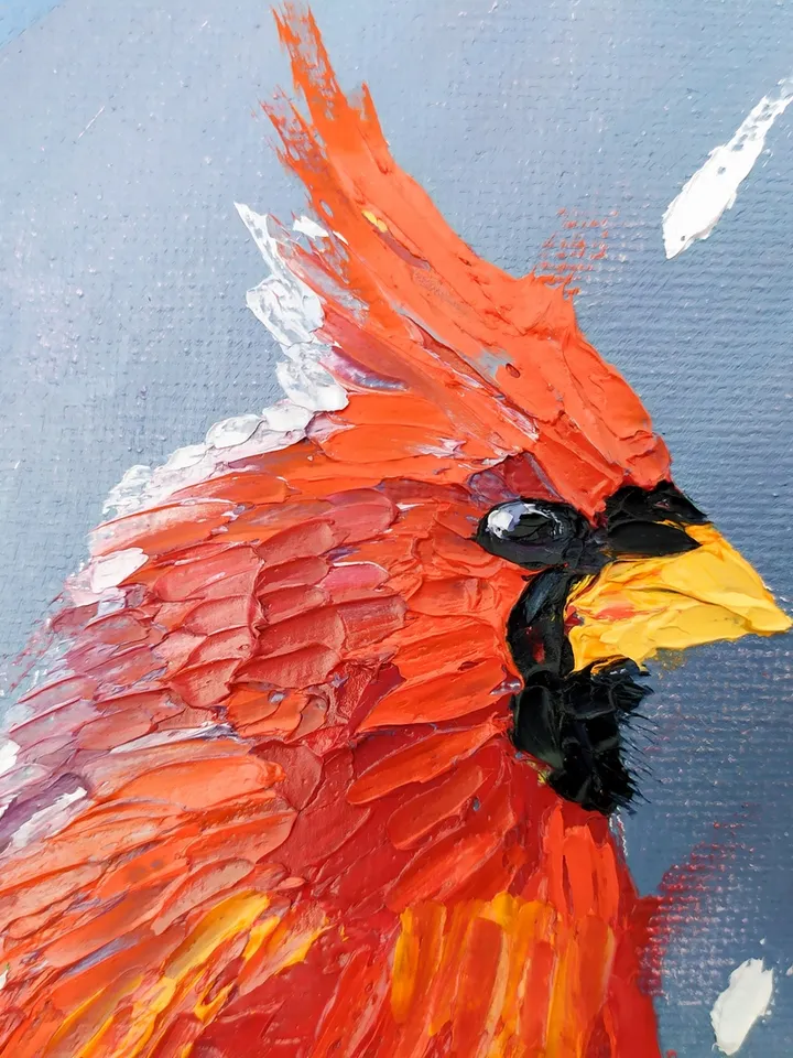 Cardinal painting Bird Original Art 9 by 12 Nothern Cardinal Artwork Virginia bird fine art oil painting by Plotnikova