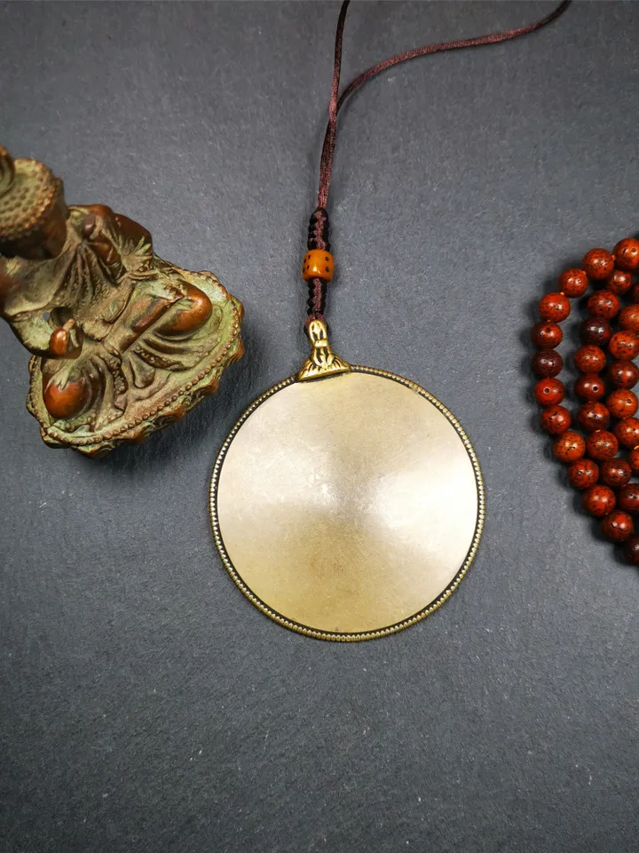 Gandhanra Antique Tibetan Buddhist Amulet,Melong Mirror,Calendar Badge,SIPAHO(srid pa ho),Made of Lima Brass,2.6"