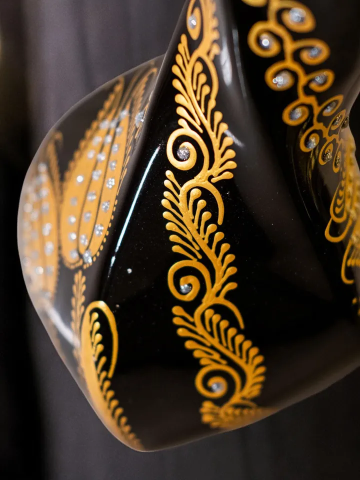 Handpainted Black and Gold Tall Vase For Flowers, 30 cm Handpainted Ceramic Vase, Home Decor, Ceramic Home Decor Plant Holder