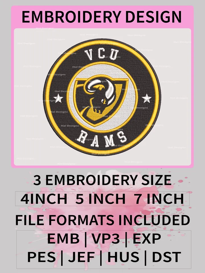 NCAA VCU Rams Embroidery Designs, NCAA Logo Machine Embroidery Files, College Team Embroidery Patterns