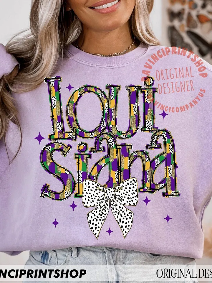 Louisiana Coquette Bow Png, Mardi Gras Png, Louisiana png, Happy Mardi gras png, Fleur De Lis Png, Mardi Gras Sublimation Shirt Design