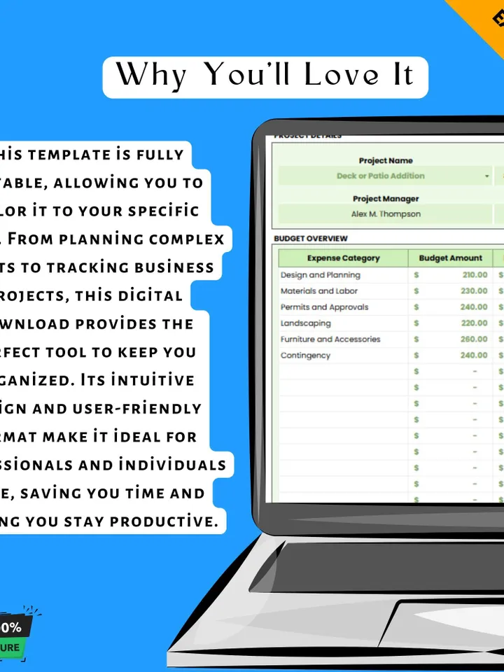 Deck or Patio Addition Budget Template, Outdoor Renovation Cost Planner, Home Improvement Expense Tracker, Remodeling Budget Spreadsheet