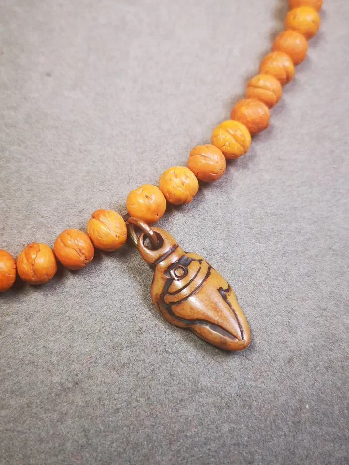 Gandhanra Hand Carved Tibetan Yak Bone Amulet,Shankha,Conch Pendant for Mala,Prayer Beads,Necklace