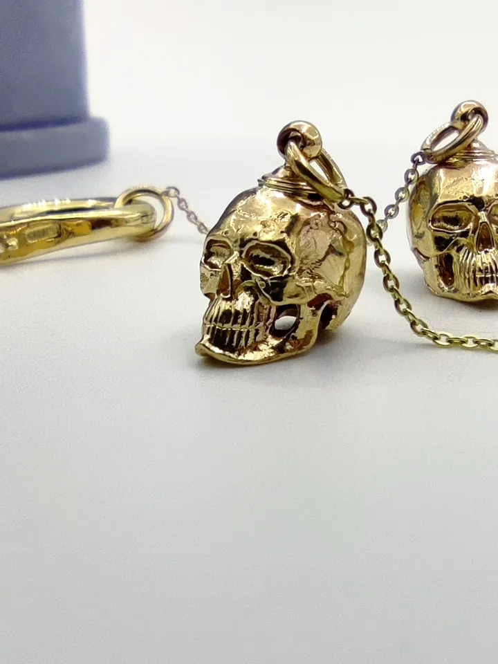 Long Skull Earrings - 14K Yellow Gold (585 Gold)