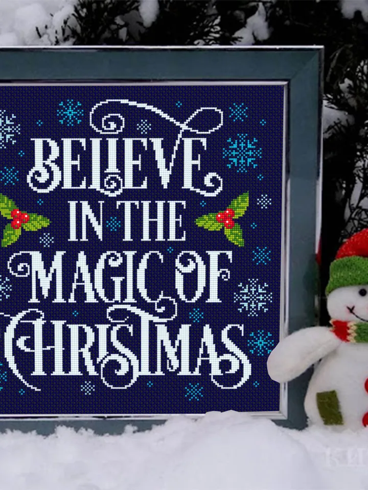 Christmas lettering cross stitch pattern PDF download Winter holiday cross stitch chart, Merry Christmas pattern digital PDF, Believe #N51