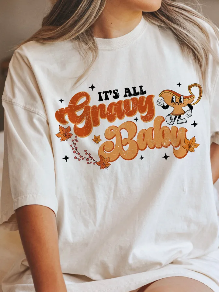 Its all gravy baby fall thanksgiving retro mascot groovy png Retro Fall, pumpkin png, trendy thanksgiving png