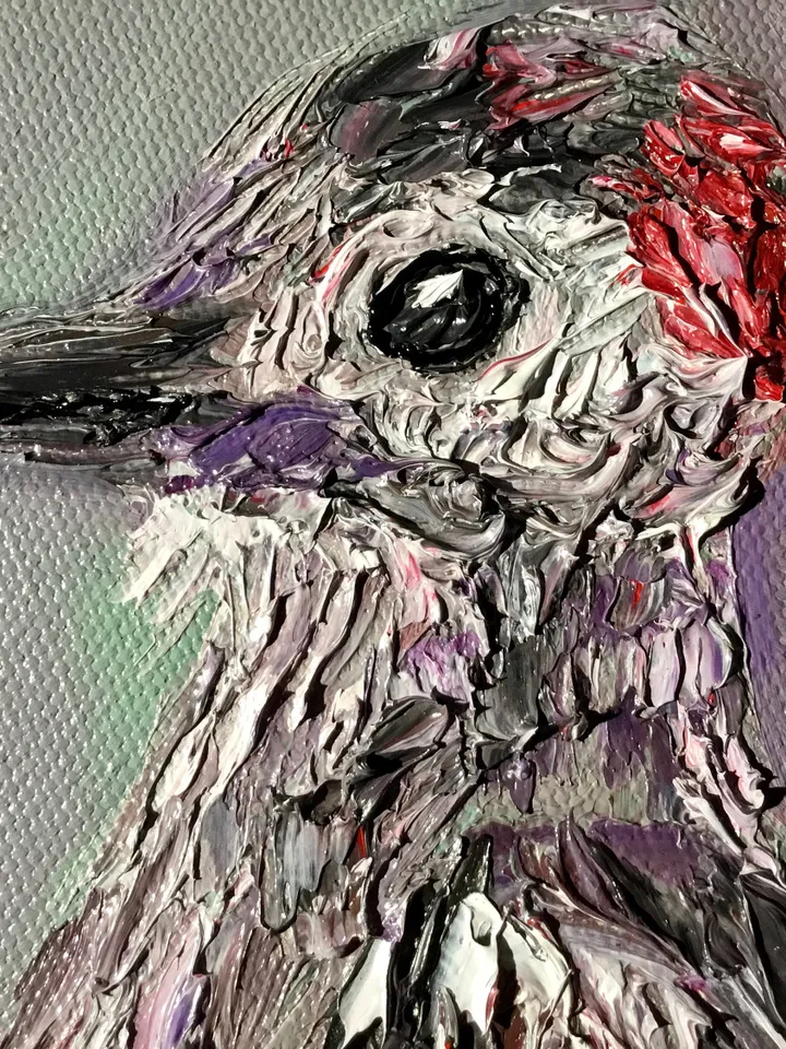 Woodpecker original oil impasto painting on round canvas,birds oil painting,kids or game room decoration,unique gift.