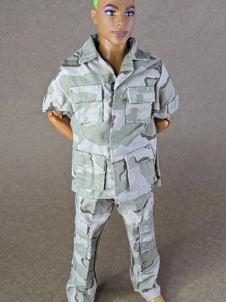 Khaki military-style jacket & pants for fashion male dolls (short sleeve)
