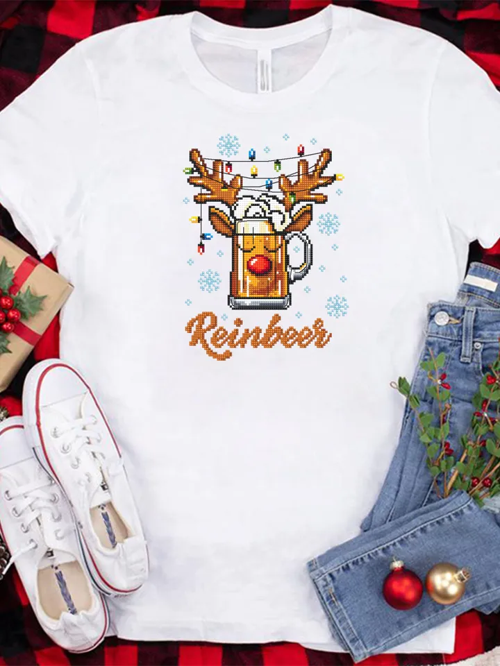 Funny Christmas reindeer cross stitch pattern PDF Christmas beer cross stitch chart, Reinbeer pattern digital PDF, Beer lover gift #N110
