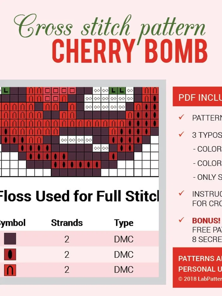 Cross stitch pattern Cherry Bomb Cross stitch pattern Plants vs Zombies PDF Format Instant Download Home decor Modern