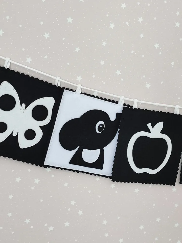 High Contrast quiet book pattern , Infant Stimulation Contrasting Pattern, Black and white felt cards for baby svg, Montessori newborn pdf