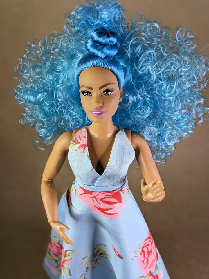 Handmade blue evening maxi dress for 1/6 scale fashion female dolls