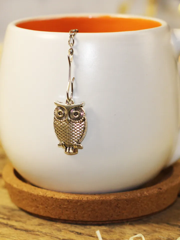 Owl tea strainer for herbal tea, Tea infuser with owl charm, Tea Steeper owl pendant, Loose leaf tea