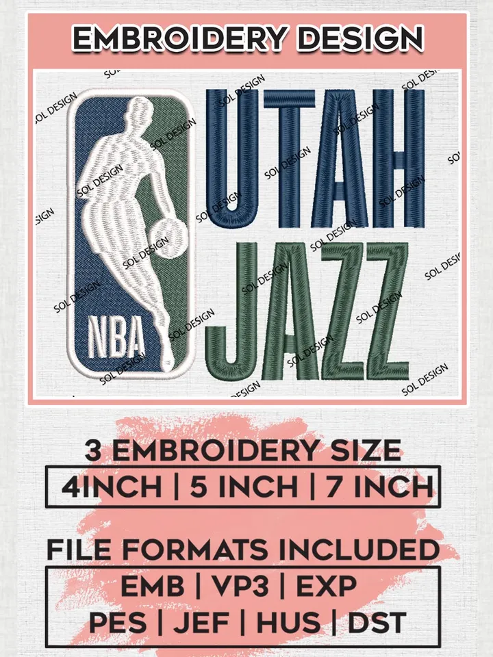 Utah Jazz Machine Embroidery Designs, NBA Logo Embroidery Files, Northwest, Machine Embroidery Design File,Instant Download