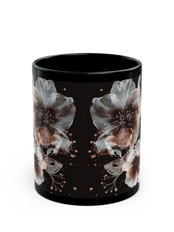 Black Floral Mug, Coffee Lover Gift, Tea Cup, Home Decor, Chic Kitchen Accessory, Ceramic 11oz 15oz