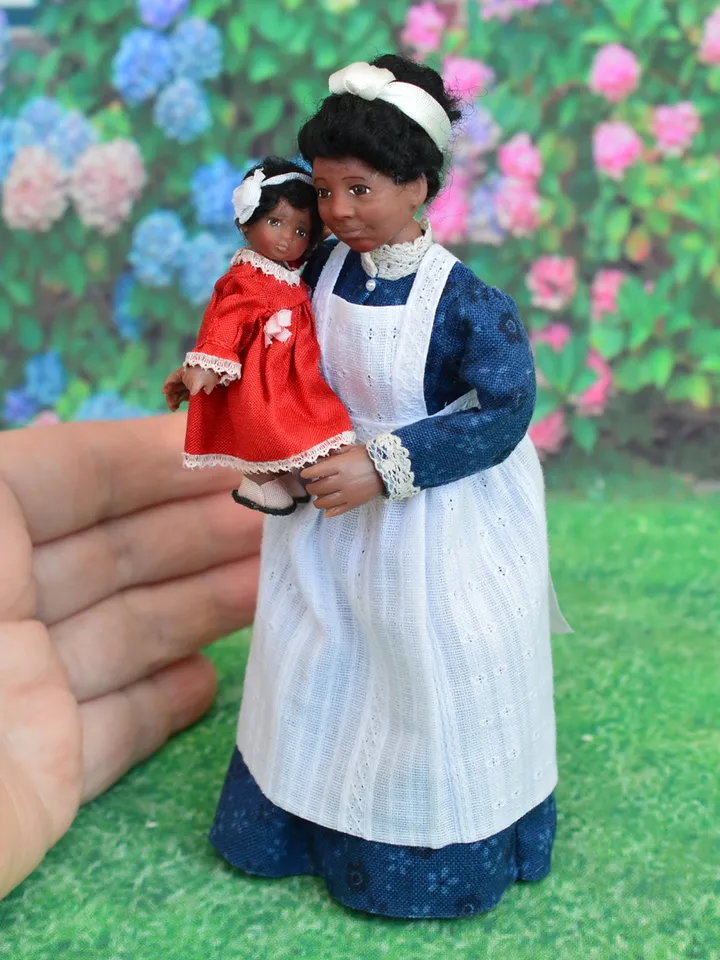 Miniature doll in 1/12 scale.  Nanny doll for the dollhouse.