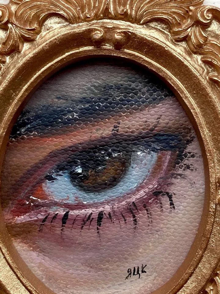 Original Framed Lover's Eye Antique Painting Illustration Vintage Style Small