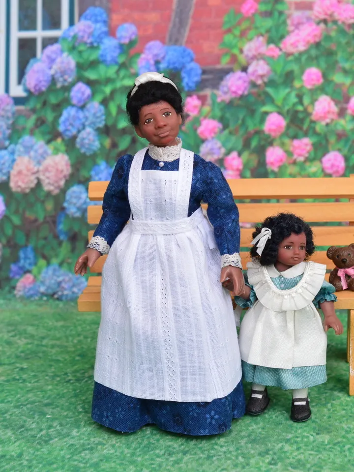 Miniature doll in 1/12 scale.  Nanny doll for the dollhouse.