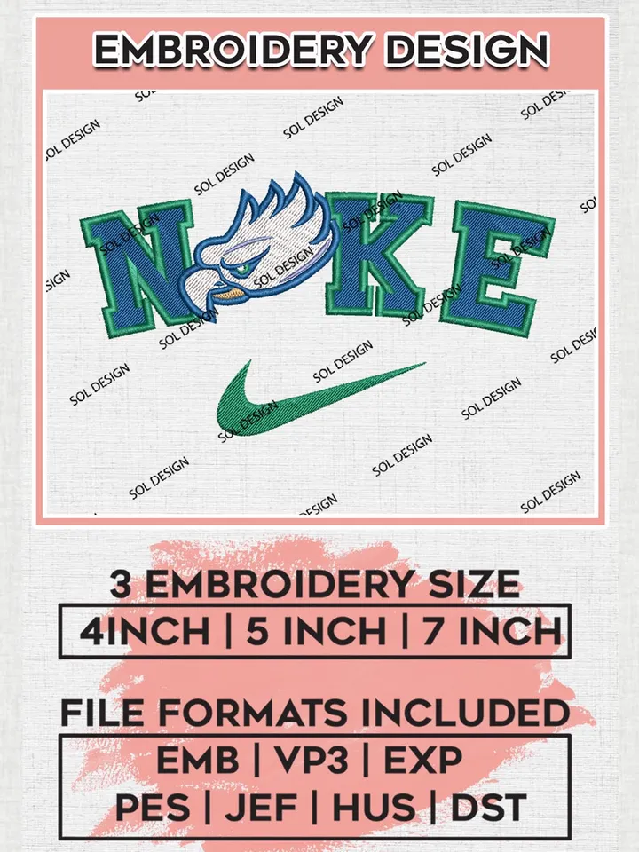 Nike Florida Gulf Coast Eagles Machine Embroidery Design, NCAA Florida Gulf Coast Eagles Embroidery Design files, NCAA Logo Embroidery Designs, NCAA Machine Embroidery Designs, Digital Download