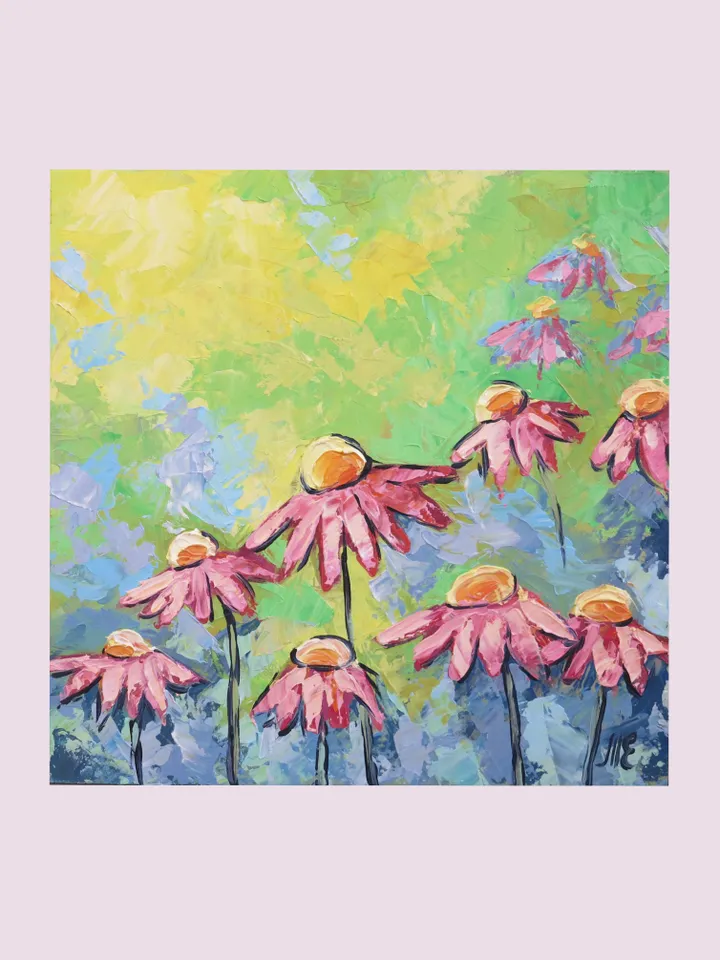Original Oil Painting Pink Daisies in Bloom Floral Artwork Pink Flower Art