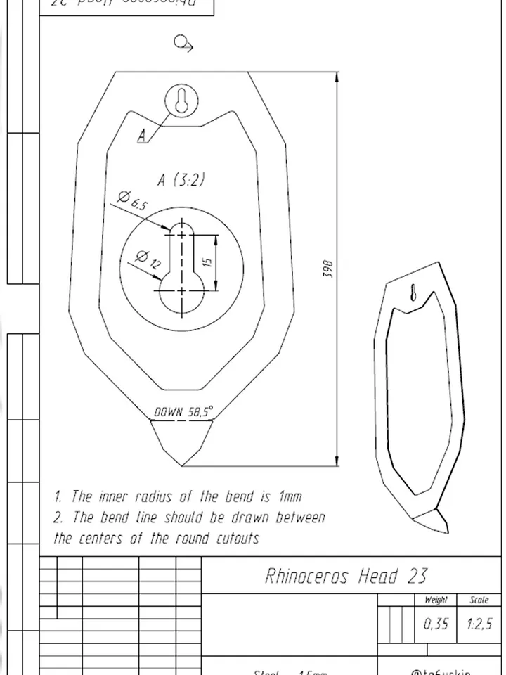Welding Project Plans Drawings Rhinoceros Head (DXF, PDF)