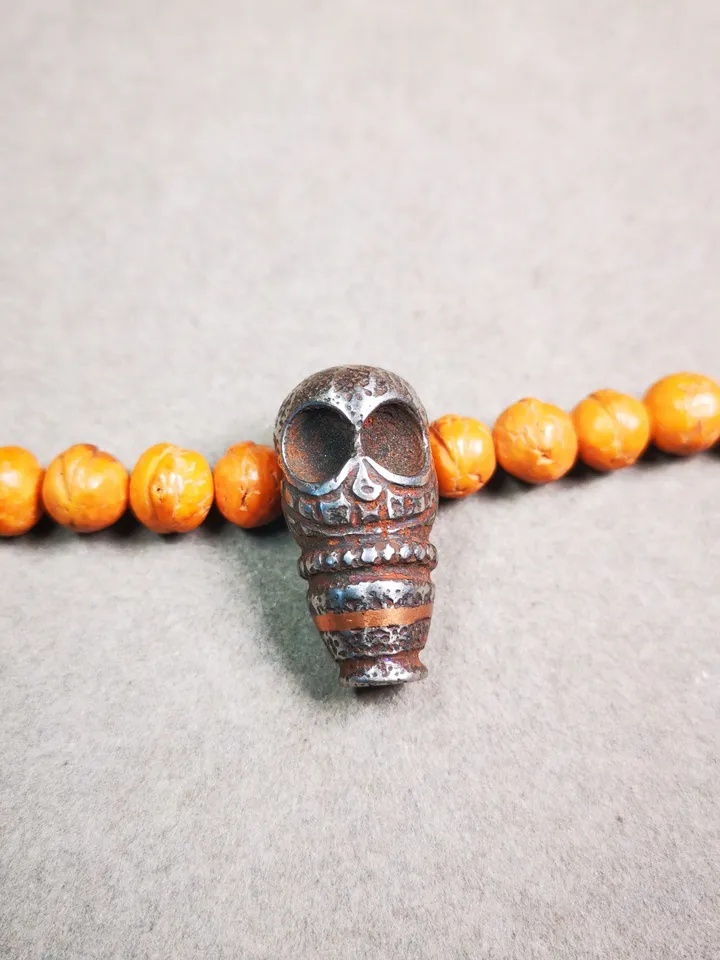 Gandhanra Cold Iron Guru Bead, T-drilled 3-Hole Mala Bead, Prayer Bead Accessories,Connector Bead for Buddhist Bead