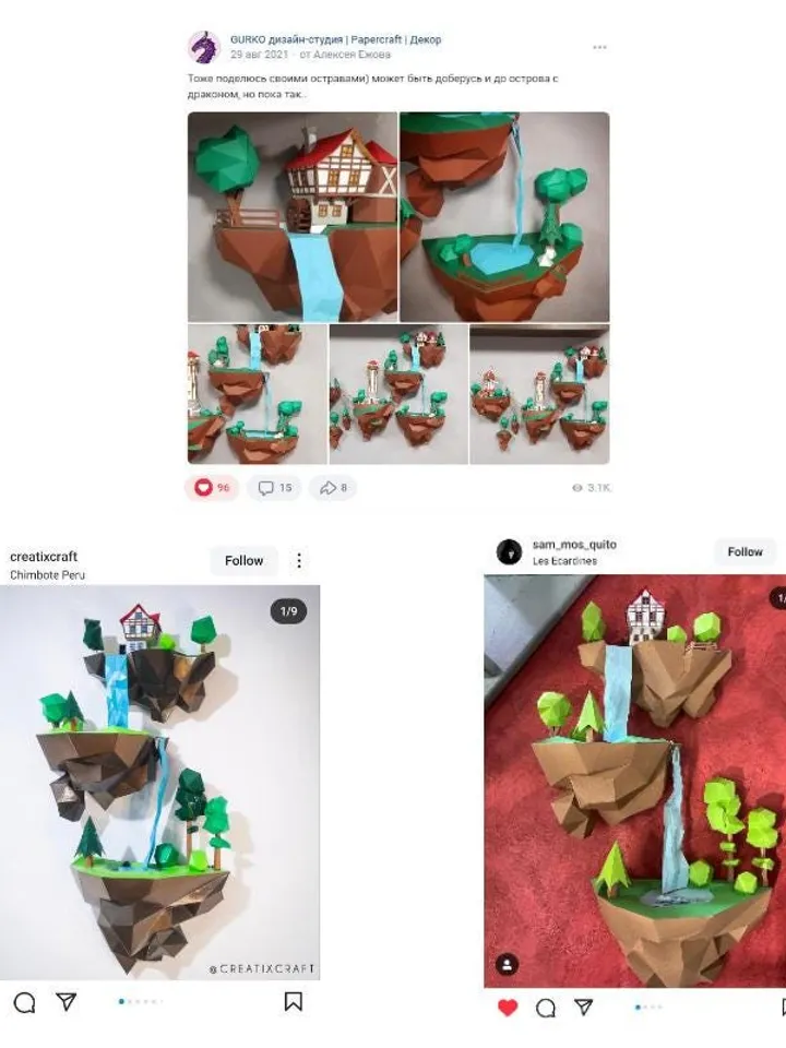 Papercraft Flying Island. Waterfall, Digital Template, PDF Download, Gurko, 3D Low Poly, Pepakura, DIY Origami Sculpture, Paper Decor, Gift